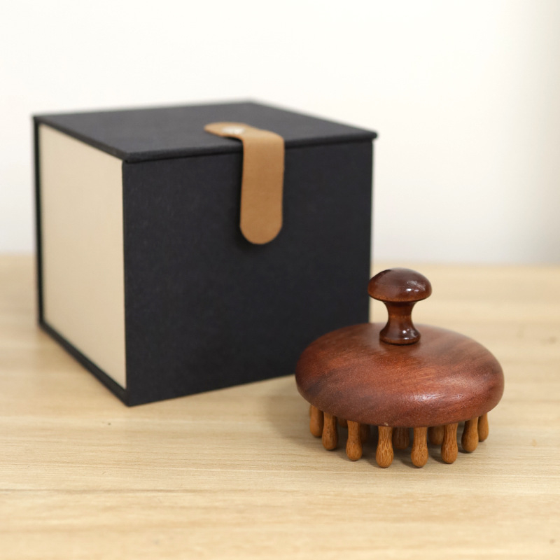 Chengshantang sandalovo drveni masažni češalj – drveni alat za njegu kose s grubim zubima, okrugli oblik