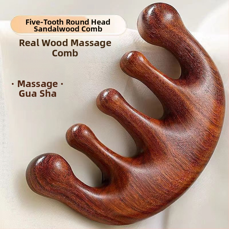 Višenamjenski masažni češanj od sandalovine za vlasište, s pet zuba