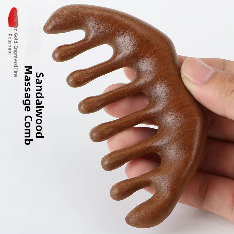 Višenamjenski masažni češanj od sandalovine za vlasište, s pet zuba