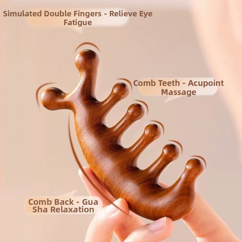 Višenamjenski masažni češanj od sandalovine za vlasište, s pet zuba