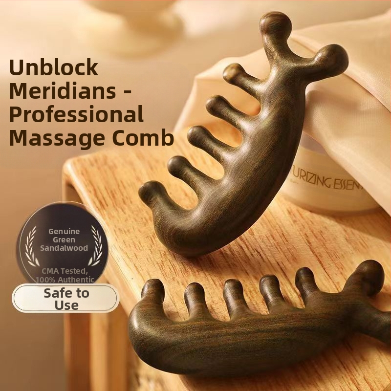 Višenamjenski masažni češanj od sandalovine za vlasište, s pet zuba