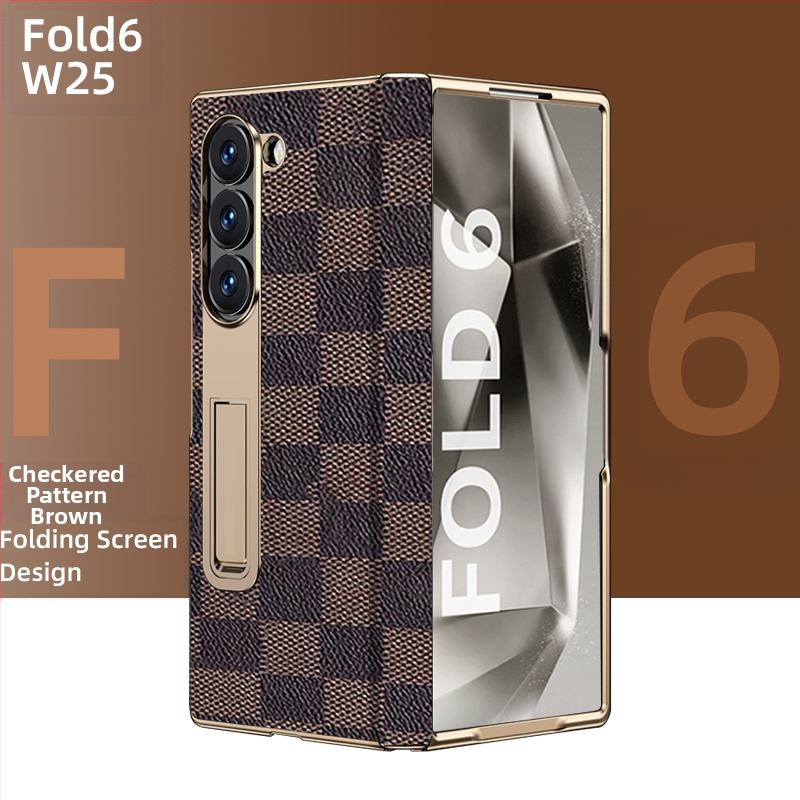 Husă de protecție pentru Samsung Fold cu margine placată cu aur și axă centrală din piele naturală, finisaj electroplacat, protecție anti-cădere