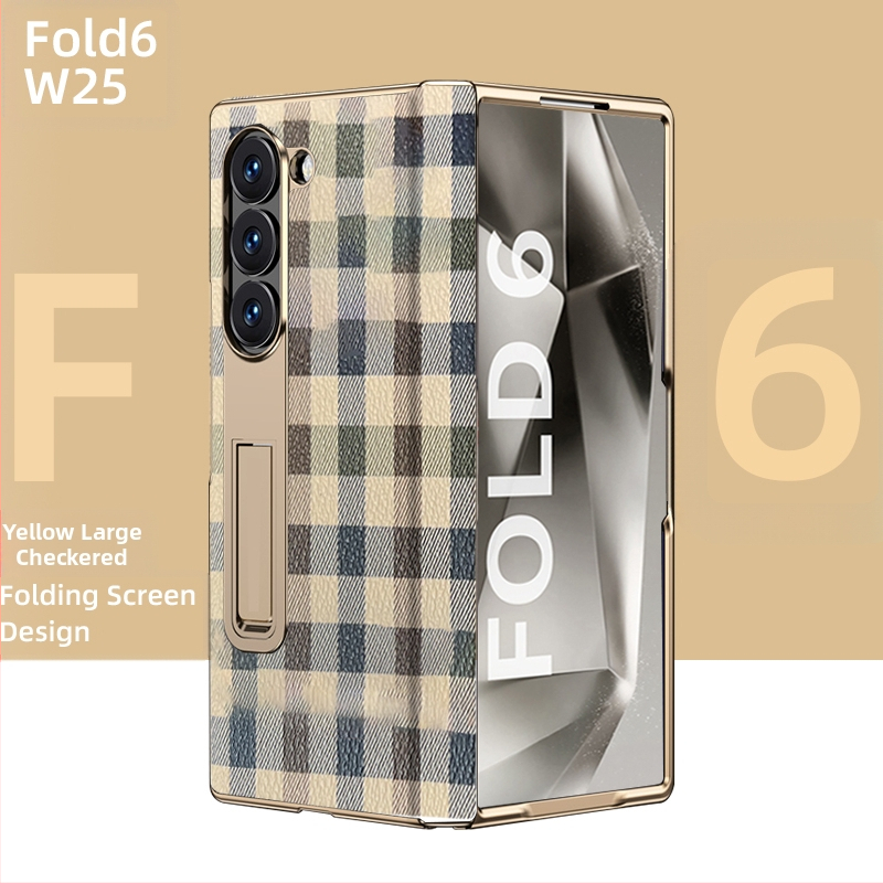 Husă de protecție pentru Samsung Fold cu margine placată cu aur și axă centrală din piele naturală, finisaj electroplacat, protecție anti-cădere