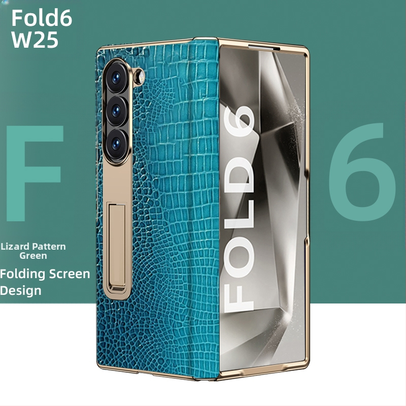 Husă de protecție pentru Samsung Fold cu margine placată cu aur și axă centrală din piele naturală, finisaj electroplacat, protecție anti-cădere