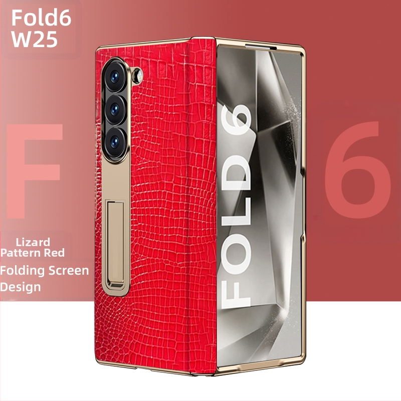 Husă de protecție pentru Samsung Fold cu margine placată cu aur și axă centrală din piele naturală, finisaj electroplacat, protecție anti-cădere