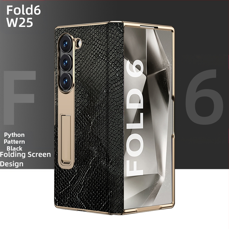 Husă de protecție pentru Samsung Fold cu margine placată cu aur și axă centrală din piele naturală, finisaj electroplacat, protecție anti-cădere