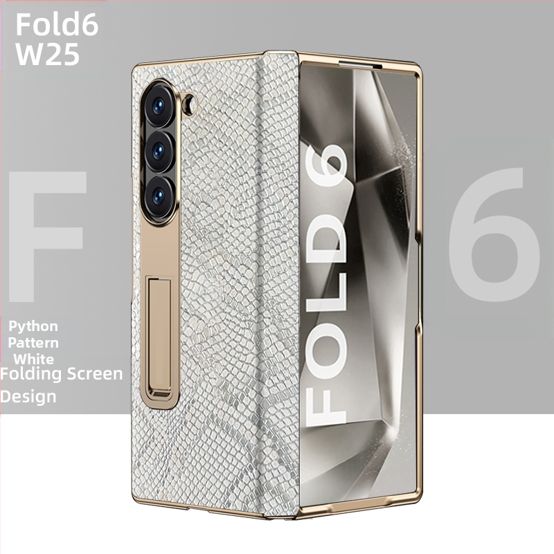 Husă de protecție pentru Samsung Fold cu margine placată cu aur și axă centrală din piele naturală, finisaj electroplacat, protecție anti-cădere