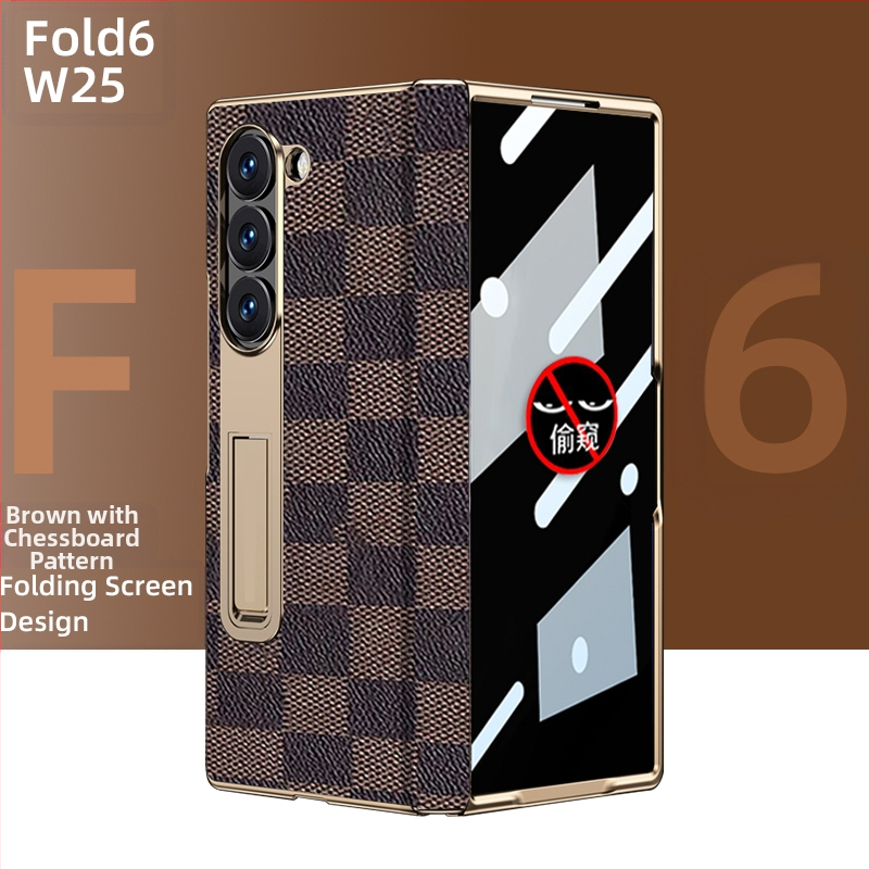 Husă de protecție pentru Samsung Fold cu margine placată cu aur și axă centrală din piele naturală, finisaj electroplacat, protecție anti-cădere