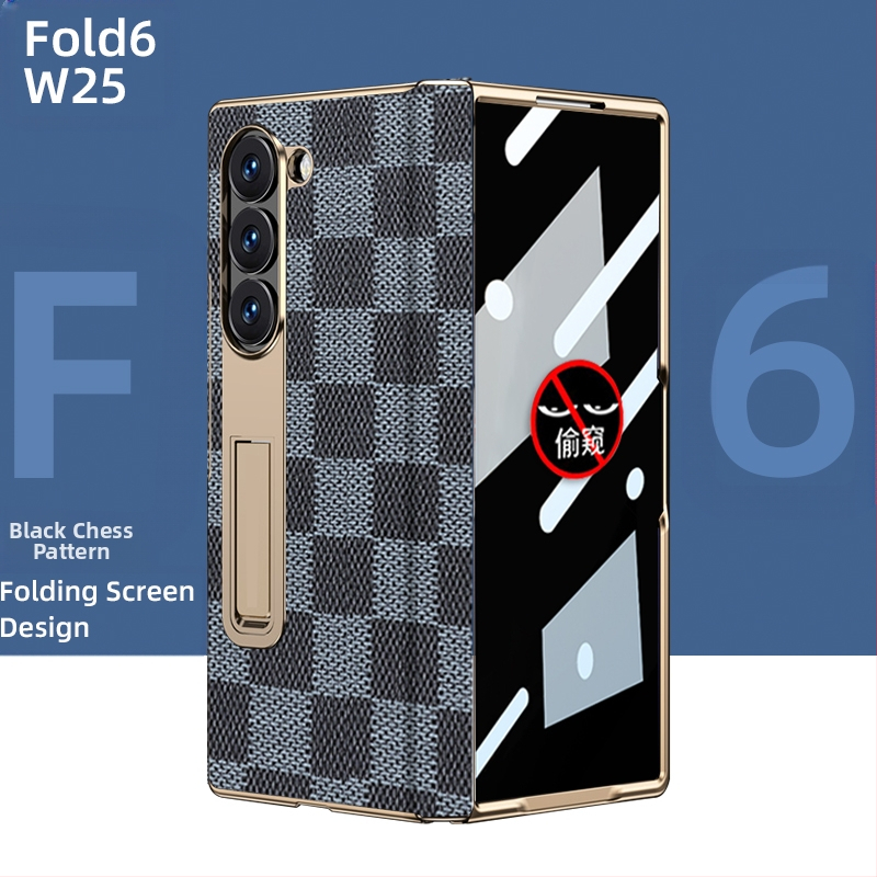 Husă de protecție pentru Samsung Fold cu margine placată cu aur și axă centrală din piele naturală, finisaj electroplacat, protecție anti-cădere