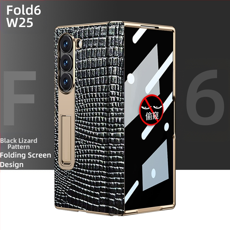 Husă de protecție pentru Samsung Fold cu margine placată cu aur și axă centrală din piele naturală, finisaj electroplacat, protecție anti-cădere