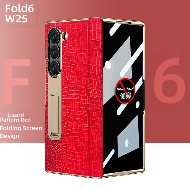 Husă de protecție pentru Samsung Fold cu margine placată cu aur și axă centrală din piele naturală, finisaj electroplacat, protecție anti-cădere