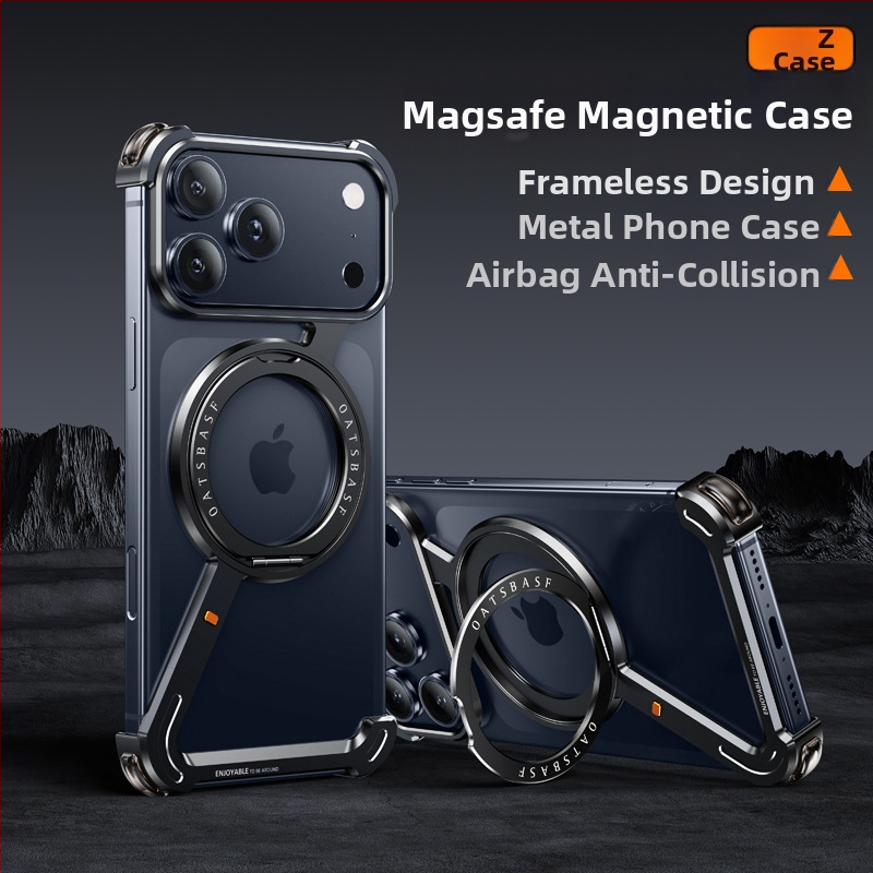 Husă pentru telefon cu cadru metalic și stand magnetic pentru Apple iPhone 17 Pro Max — prelucrat CNC, disipare căldură, rezistent la căderi, personalizabil