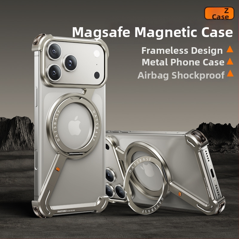 Husă pentru telefon cu cadru metalic și stand magnetic pentru Apple iPhone 17 Pro Max — prelucrat CNC, disipare căldură, rezistent la căderi, personalizabil