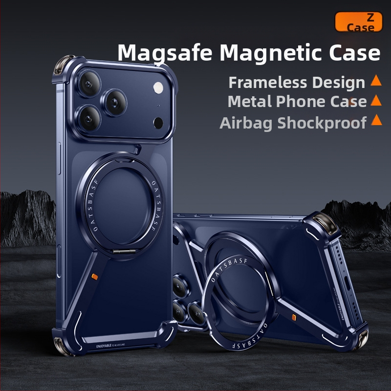 Husă pentru telefon cu cadru metalic și stand magnetic pentru Apple iPhone 17 Pro Max — prelucrat CNC, disipare căldură, rezistent la căderi, personalizabil