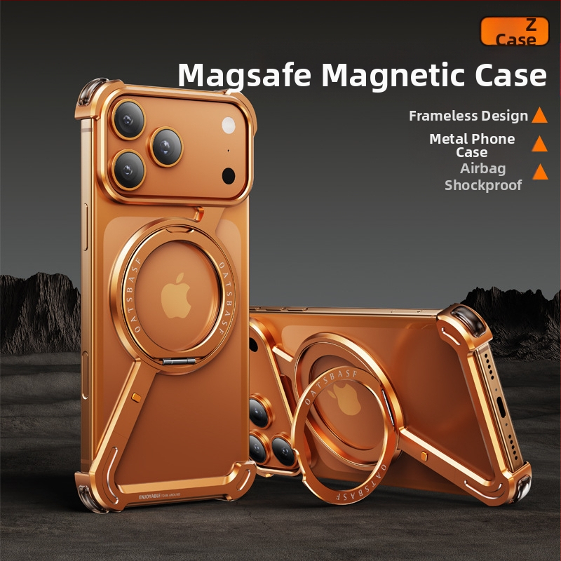 Husă pentru telefon cu cadru metalic și stand magnetic pentru Apple iPhone 17 Pro Max — prelucrat CNC, disipare căldură, rezistent la căderi, personalizabil