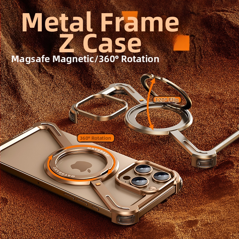 Husă pentru telefon cu cadru metalic și stand magnetic pentru Apple iPhone 17 Pro Max — prelucrat CNC, disipare căldură, rezistent la căderi, personalizabil