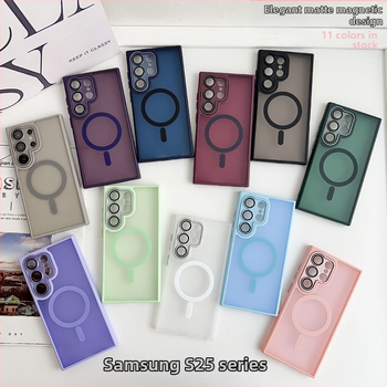 Samsung S25 Ultra telefón kryt s matným PC povrchom a magnetickým štítom — proti nárazu, ochrana proti odtlačkom, plné pokrytie, prispôsobiteľný