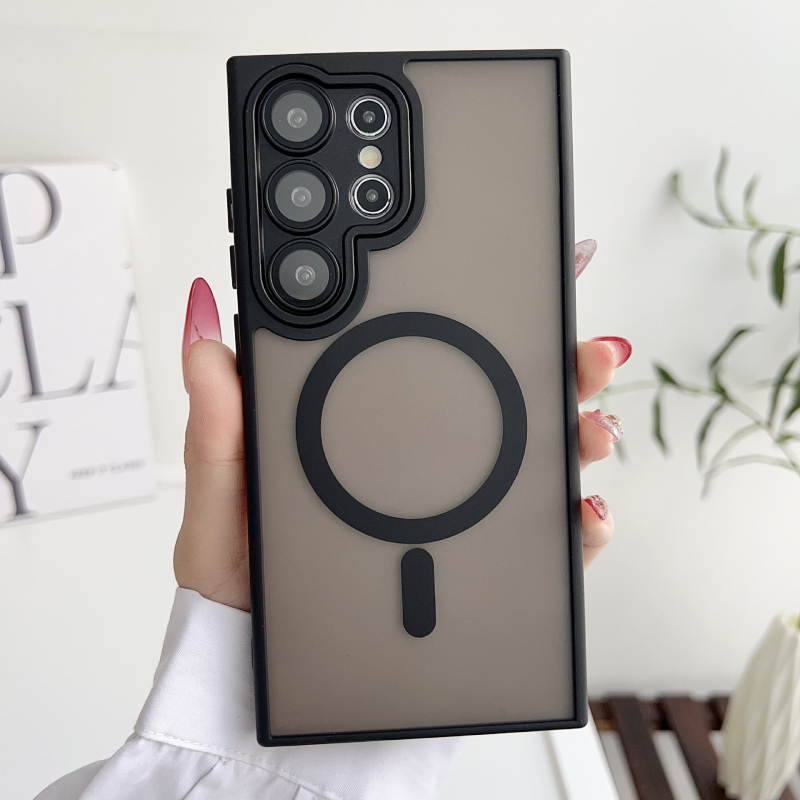 Samsung S25 Ultra telefón kryt s matným PC povrchom a magnetickým štítom — proti nárazu, ochrana proti odtlačkom, plné pokrytie, prispôsobiteľný