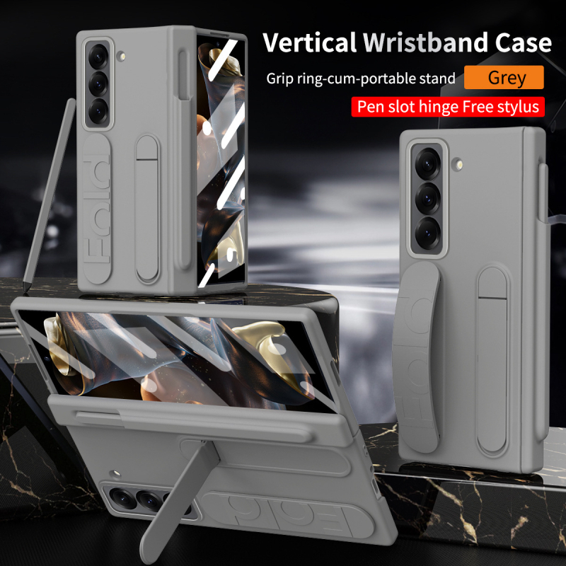 Ochranný obal pre Samsung Galaxy Z Fold SE, PC-injektovaný, odolný voči otrasom, s rozkladacím remienkom na zápästie, slotom na pero a integrovanou ochranou obrazovky