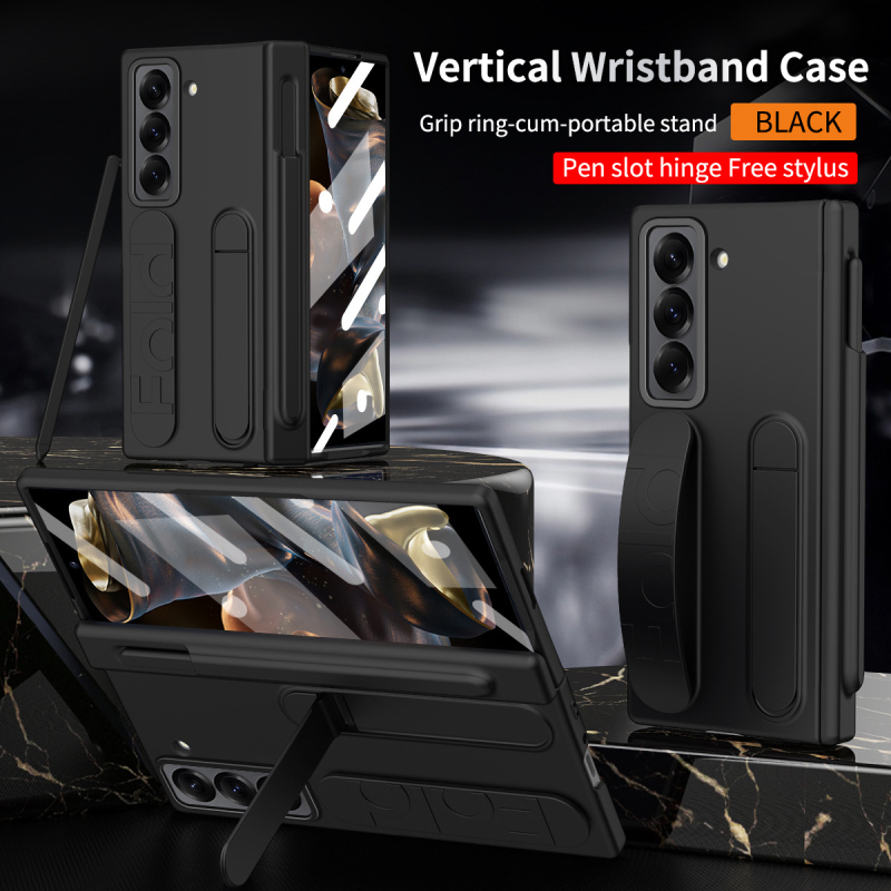 Ochranný obal pre Samsung Galaxy Z Fold SE, PC-injektovaný, odolný voči otrasom, s rozkladacím remienkom na zápästie, slotom na pero a integrovanou ochranou obrazovky