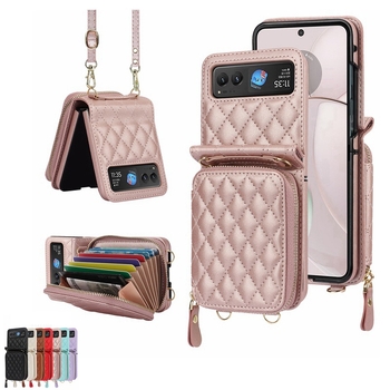 Moto Razr 60 Ultra Crossbody maciņa ar rāvējslēdzēju – mākslīgā āda, triecienizturīga, siltuma vadīšana, pielāgojama