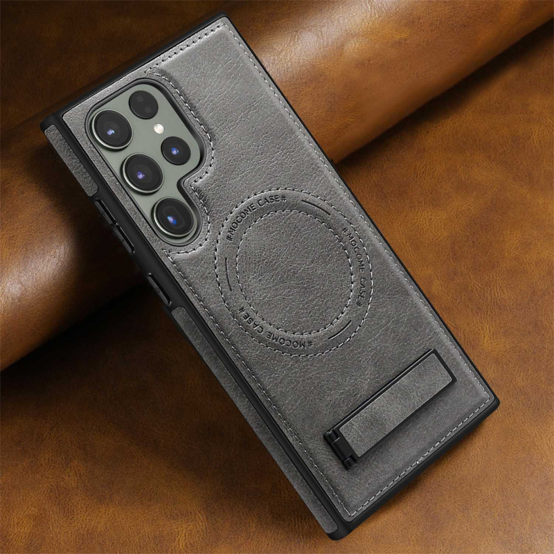 Husă Samsung Galaxy S24 Ultra Magnetic MagSafe cu suport încorporat — piele lucrată manual, PU+TPU+PC cu magnet