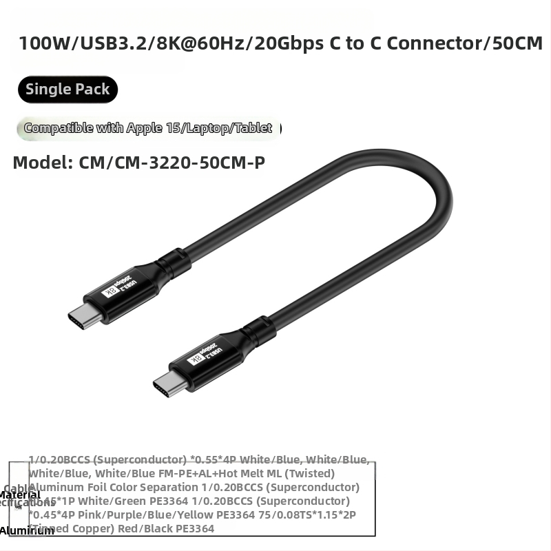 USB3.2 кабел за данни с два Type-C конектора, OTG и видео изход, дължина 0.25–2 м, OEM производство