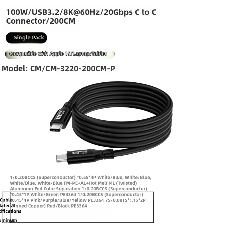 USB3.2 кабел за данни с два Type-C конектора, OTG и видео изход, дължина 0.25–2 м, OEM производство