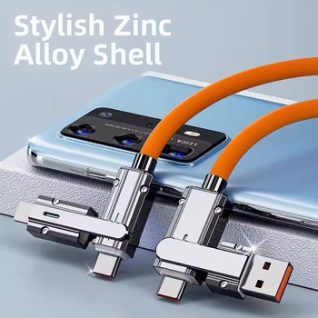 4-в-1 мултифункционален кабел за бързо зареждане и пренос на данни, интерфейси Lightning и USB-C, цинкова сплав, до 100W, две разклонения