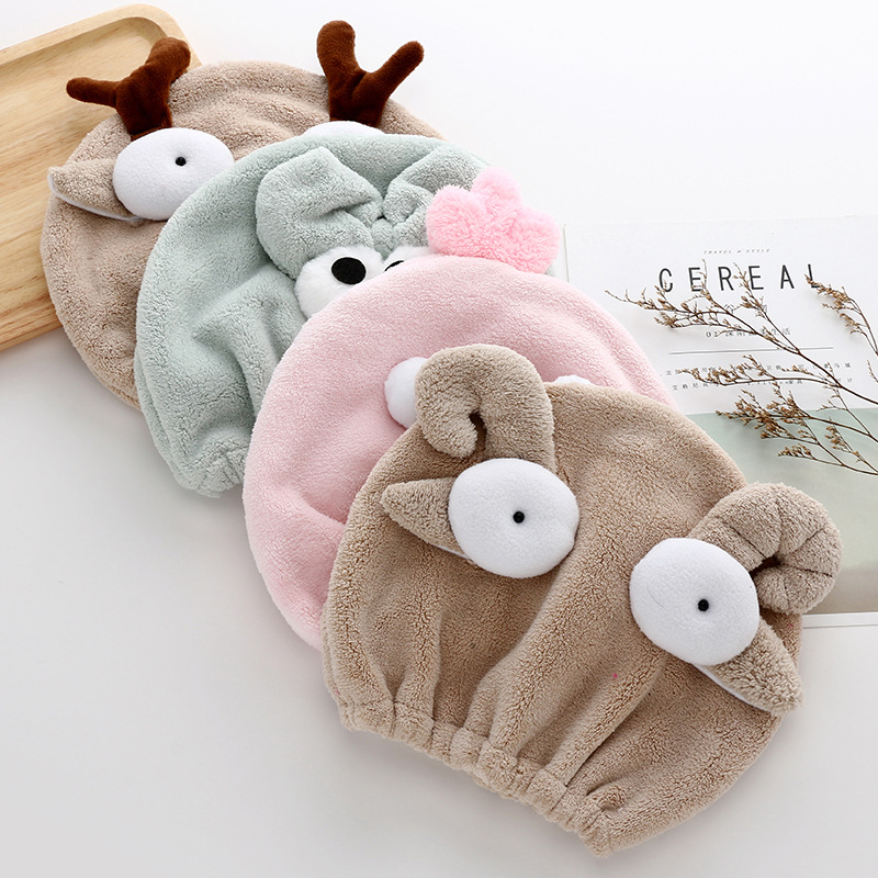 Șapcă pentru uscat părul copiilor, din fleece coral, moale, absorbant, cu design animat miel/înger, brodată. Material: fibre ultra-fine; Componenta principală: fibre de poliester; Fir: 10; Personalizare: Da; Greutate: 50–79 g