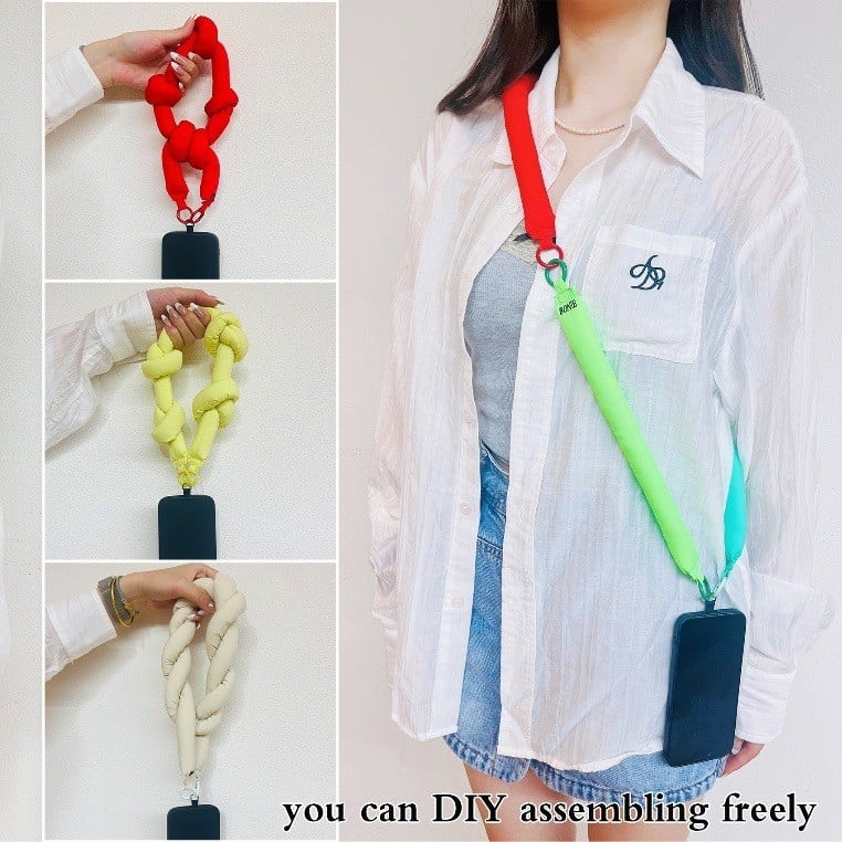 Carcasă de telefon din bumbac cu bretea DIY și geantă de încheietură – design original, ornament suspendat, model stele/soare și lună, cusut