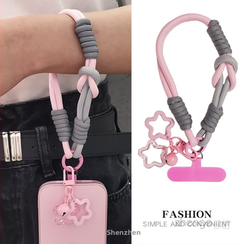 Телефонен ланярд с къс ръчен ремък, ръчно изработен, унисекс, метална катарама, висулка включена