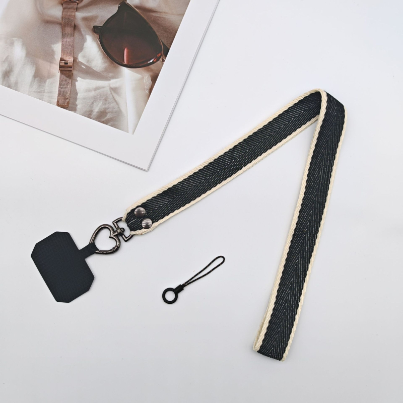 Lanyard pentru telefon mobil - lucrat manual, unisex, șnur poliester-cotton, cataramă metalică, lungime personalizabilă