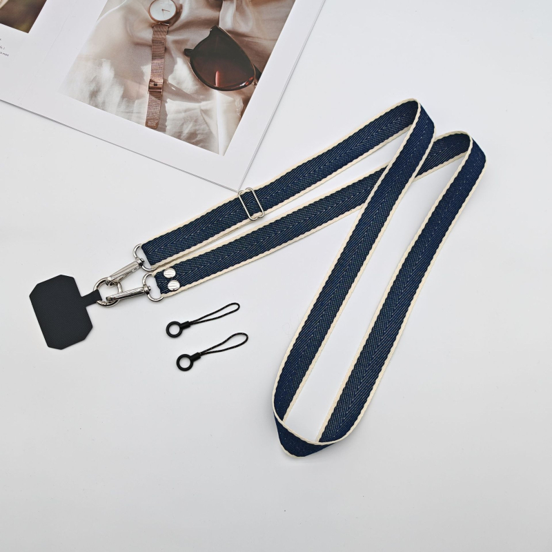 Lanyard pentru telefon mobil - lucrat manual, unisex, șnur poliester-cotton, cataramă metalică, lungime personalizabilă