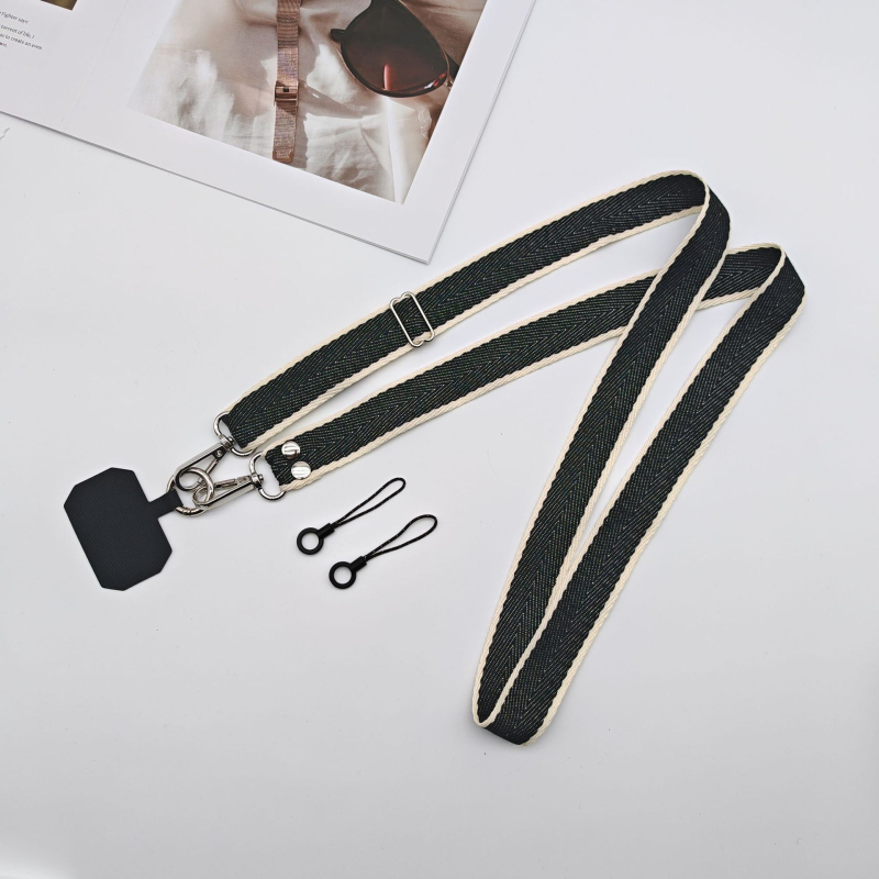 Lanyard pentru telefon mobil - lucrat manual, unisex, șnur poliester-cotton, cataramă metalică, lungime personalizabilă