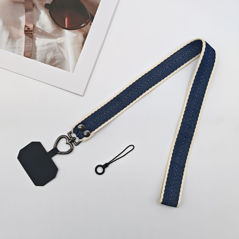 Lanyard pentru telefon mobil - lucrat manual, unisex, șnur poliester-cotton, cataramă metalică, lungime personalizabilă
