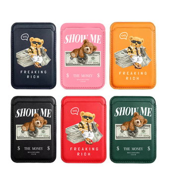 BEASUTA Suport MagSafe pentru carduri din PU piele – ursuleț Teddy, compatibil cu seria iPhone 12–15, turnare din plastic