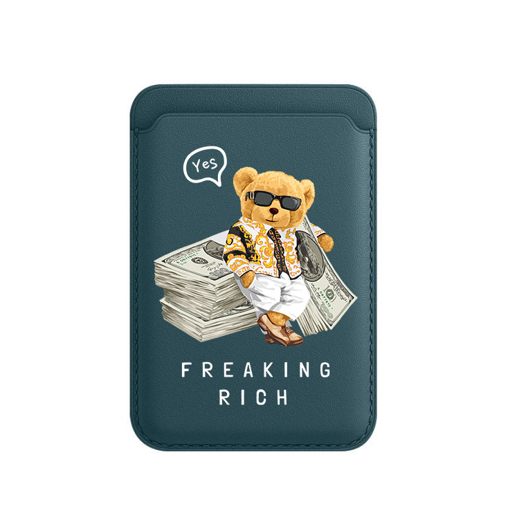 BEASUTA Suport MagSafe pentru carduri din PU piele – ursuleț Teddy, compatibil cu seria iPhone 12–15, turnare din plastic