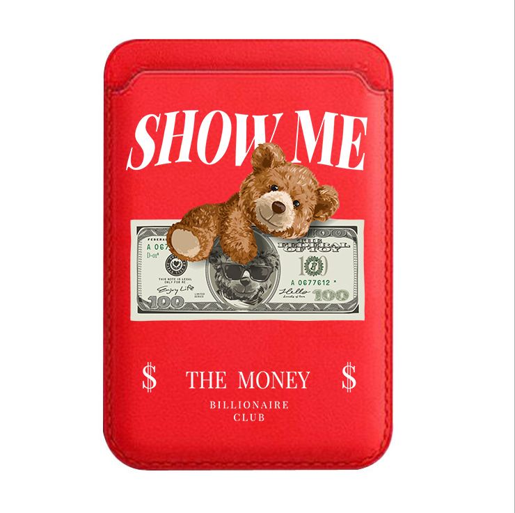 BEASUTA Suport MagSafe pentru carduri din PU piele – ursuleț Teddy, compatibil cu seria iPhone 12–15, turnare din plastic