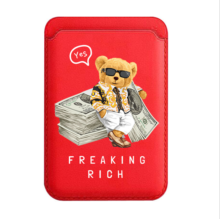 BEASUTA Suport MagSafe pentru carduri din PU piele – ursuleț Teddy, compatibil cu seria iPhone 12–15, turnare din plastic