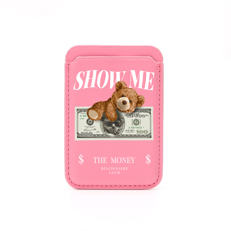 BEASUTA Suport MagSafe pentru carduri din PU piele – ursuleț Teddy, compatibil cu seria iPhone 12–15, turnare din plastic