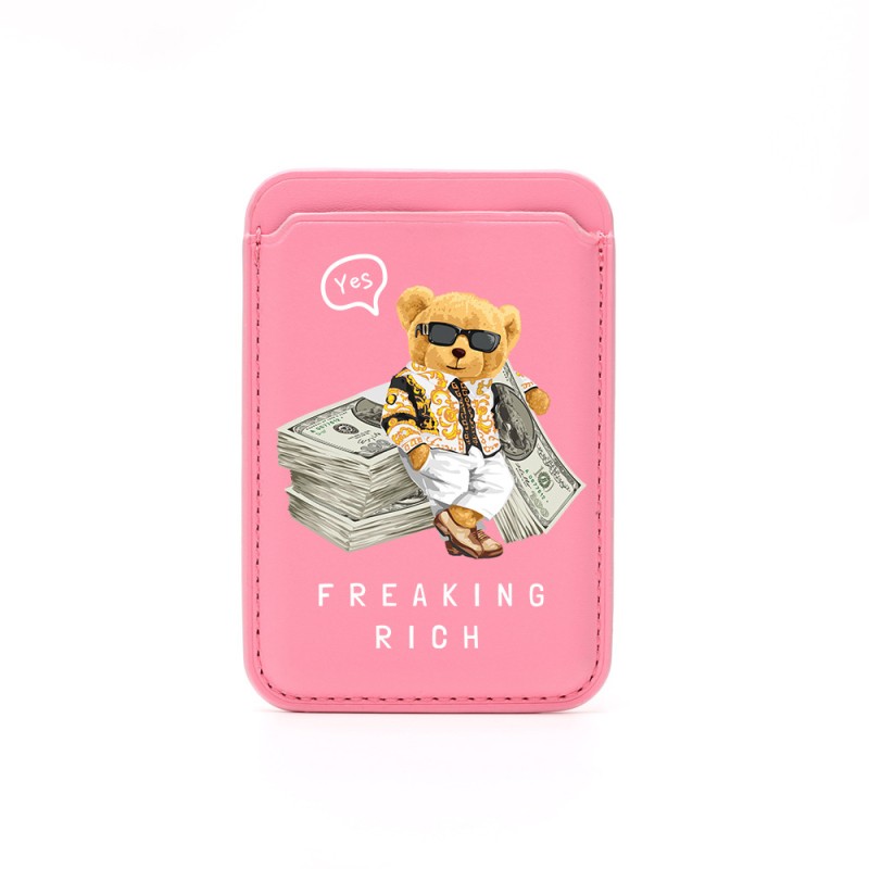 BEASUTA Suport MagSafe pentru carduri din PU piele – ursuleț Teddy, compatibil cu seria iPhone 12–15, turnare din plastic