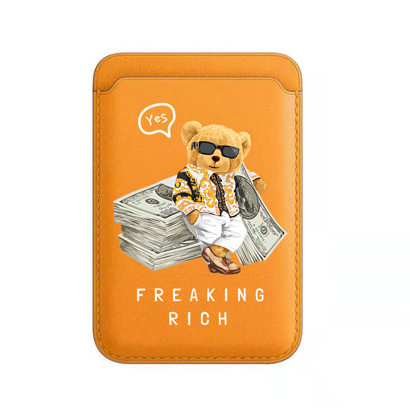 BEASUTA Suport MagSafe pentru carduri din PU piele – ursuleț Teddy, compatibil cu seria iPhone 12–15, turnare din plastic