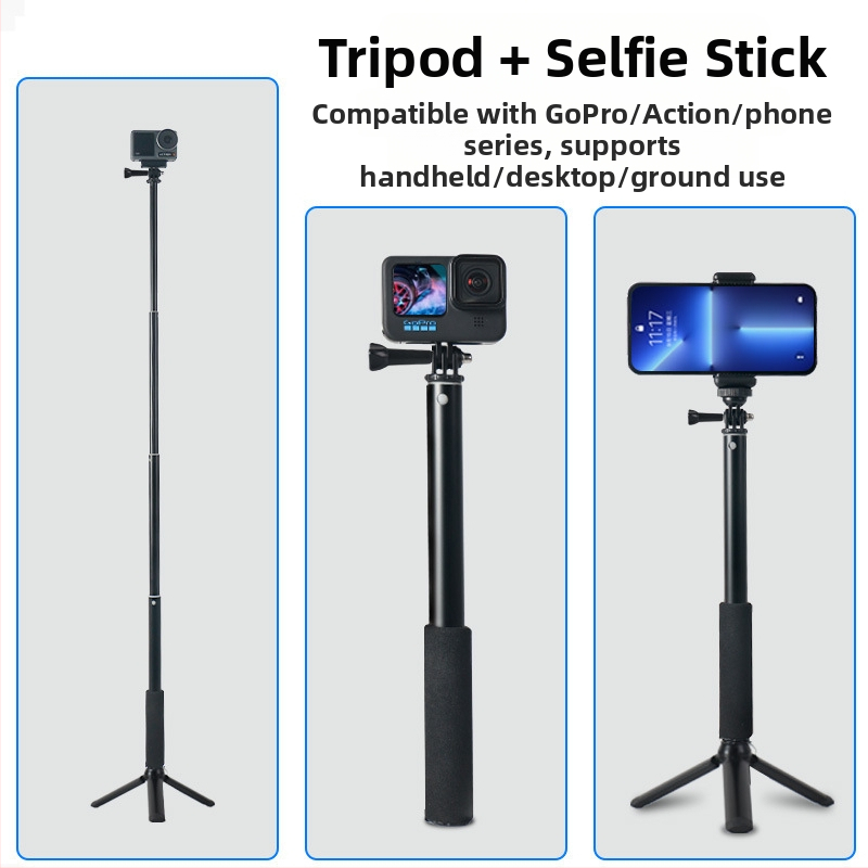 Selfie stick pentru camere de acțiune, aliaj de aluminiu, extensie telescopică, gimbal cu 3 axe, design cu cinci segmente, capacitate de încărcare până la 2 kg