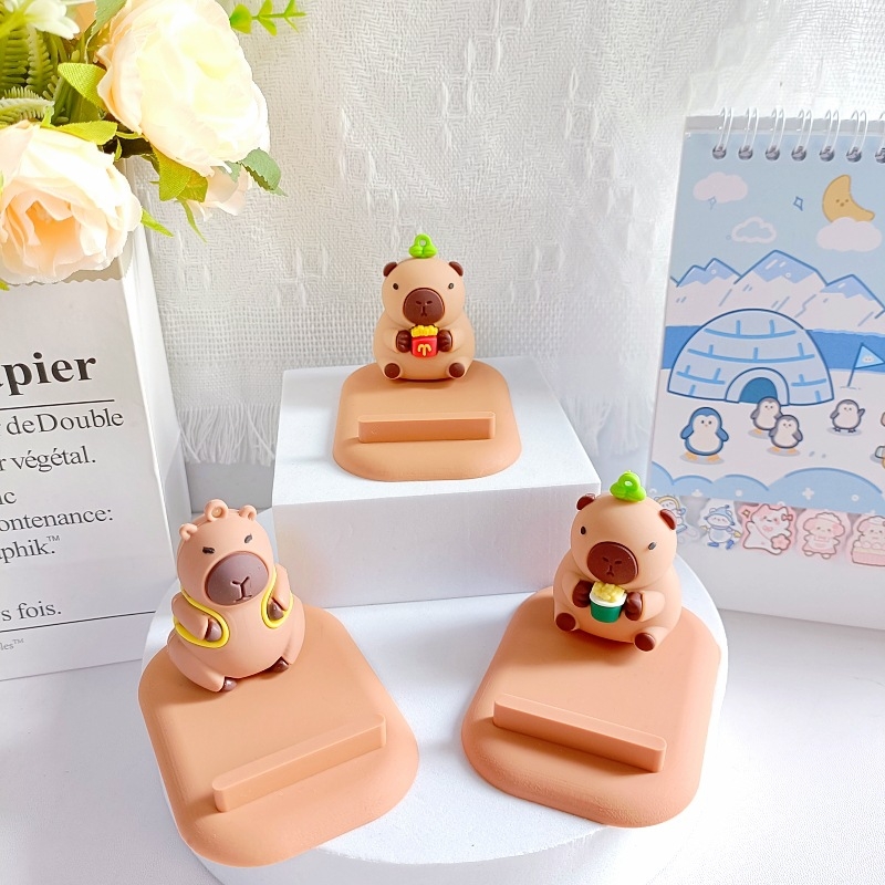 Capybara stolni držač za telefon i tablet — PVC materijal, opći stil, podrška prilagodbi, 3D dekorativna figurica