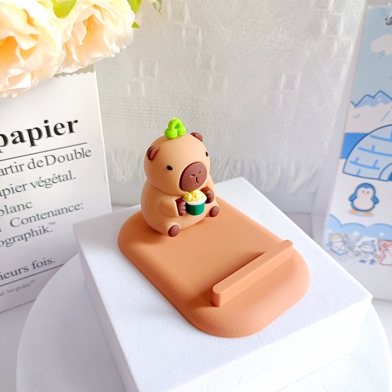 Capybara stolni držač za telefon i tablet — PVC materijal, opći stil, podrška prilagodbi, 3D dekorativna figurica
