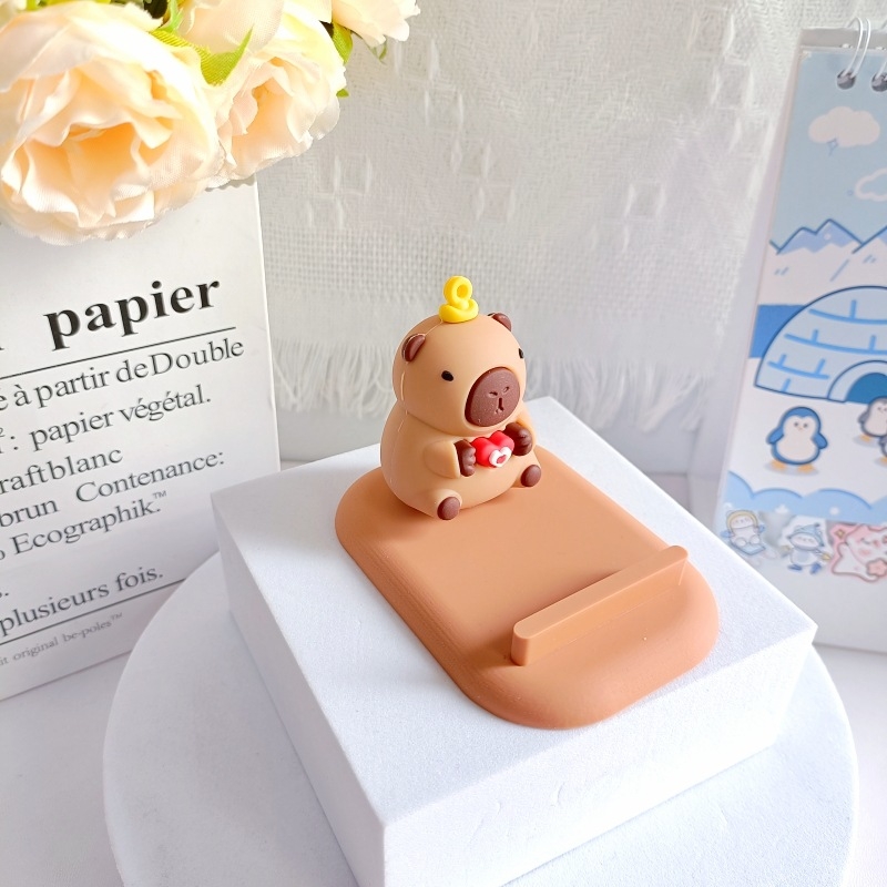 Capybara stolni držač za telefon i tablet — PVC materijal, opći stil, podrška prilagodbi, 3D dekorativna figurica