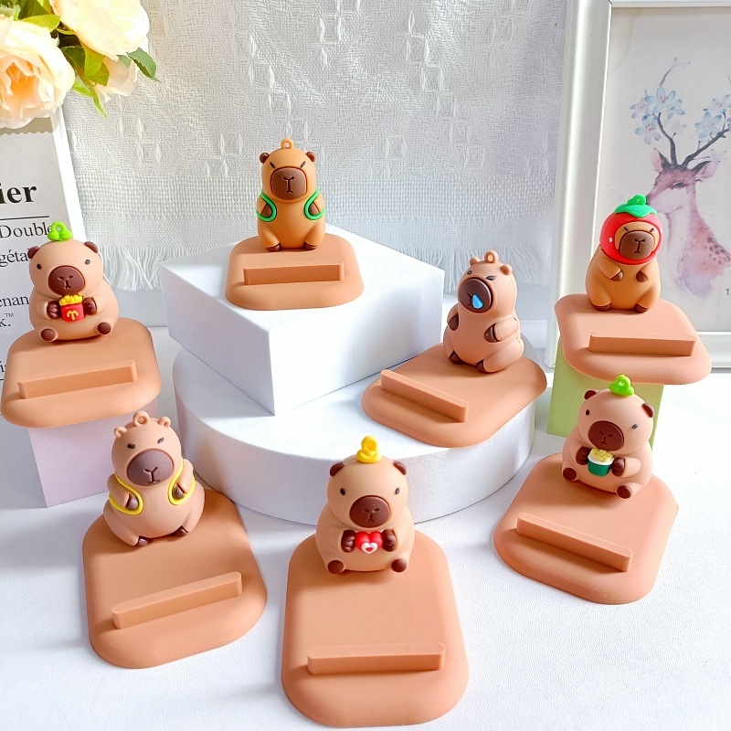 Capybara stolni držač za telefon i tablet — PVC materijal, opći stil, podrška prilagodbi, 3D dekorativna figurica