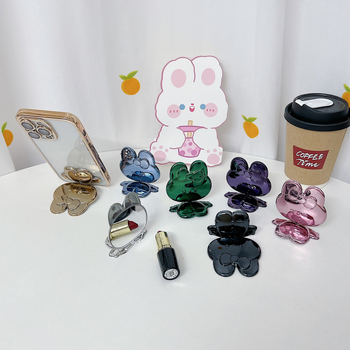 Десктоп подставка за телефон с електроплакиран заек, сгъваемо огледало, лепящо задно монтиране, сплавна конструкция