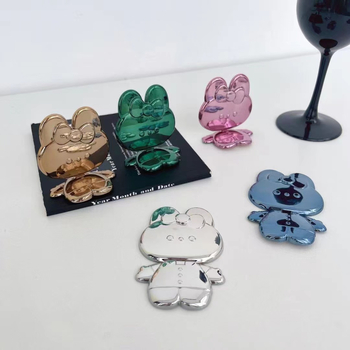 Десктоп подставка за телефон с електроплакиран заек, сгъваемо огледало, лепящо задно монтиране, сплавна конструкция